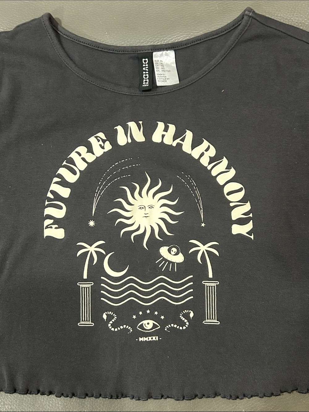Divided Future in Harmony Graphic Girls Crop Tee Black Sz XL - Picture 2 of 5